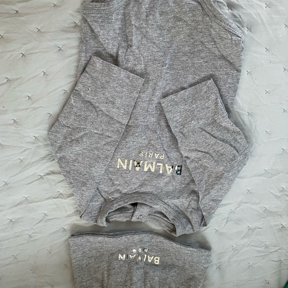 Balmain Heather Gray Logo Top